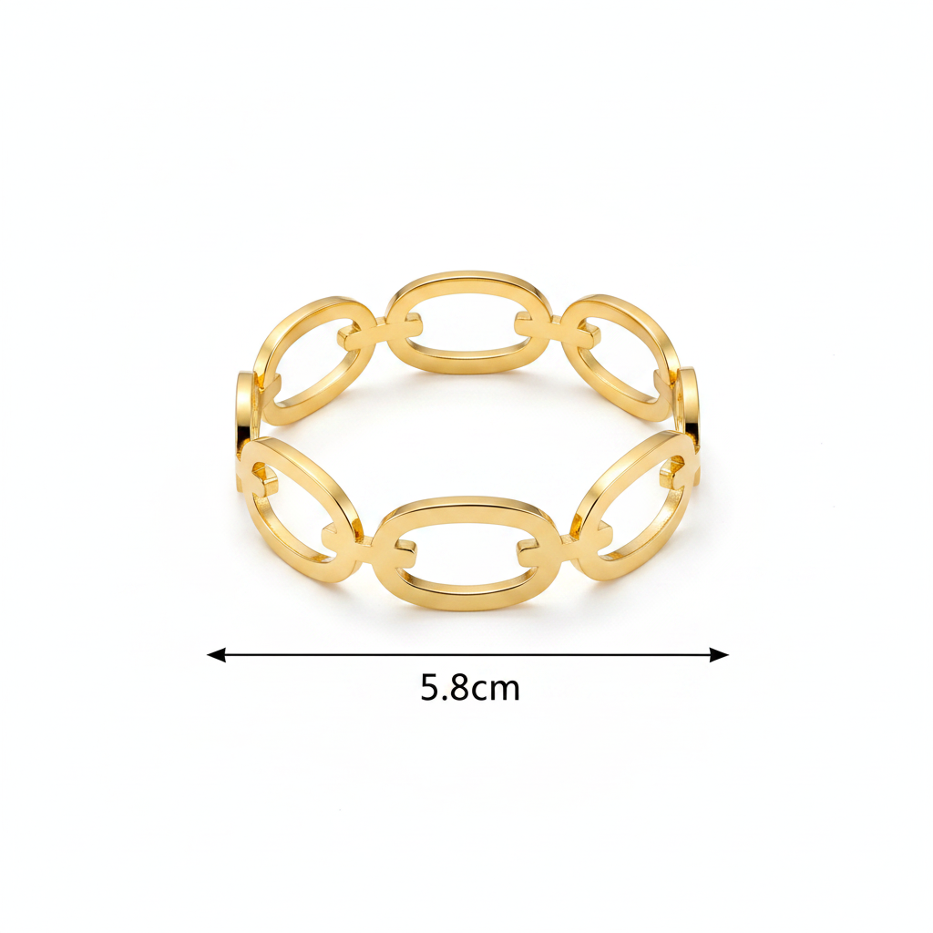 Gold Geometric Chain-Link Bangle with 5.8cm sizing arrow